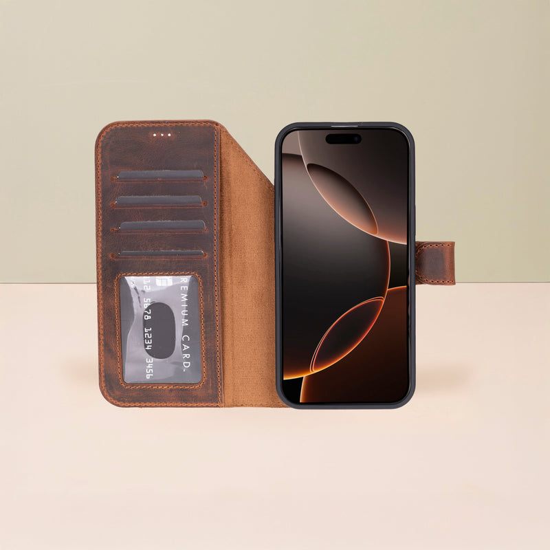 Leather iPhone 17 Pro Max Wallet Case – Brown - Austin
