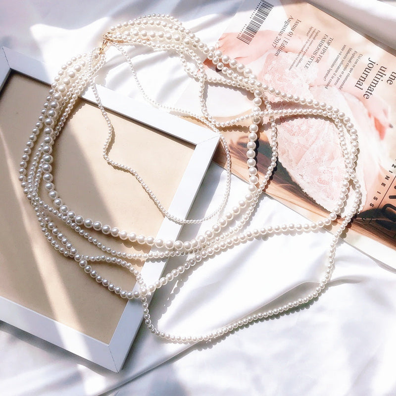 Women Five Multi-Strand Simulated Pearl Statement Necklace