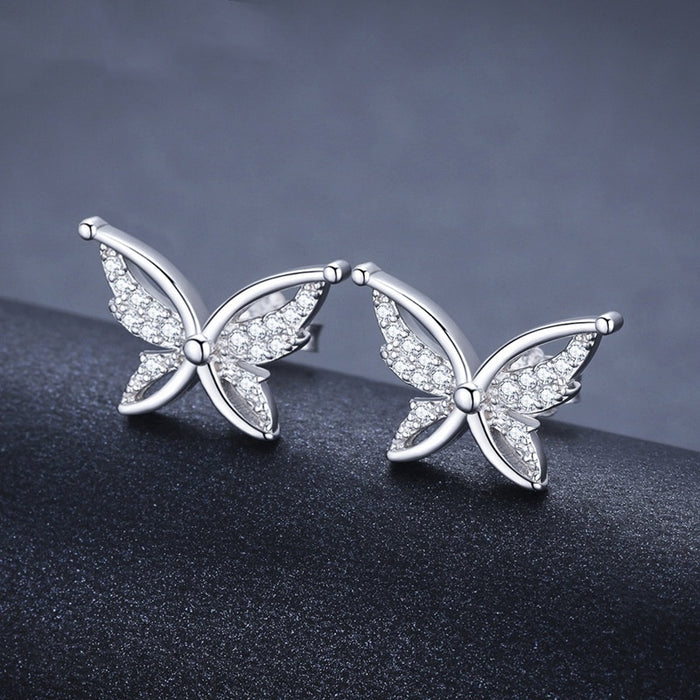 Personality All-Match Full Rhinestone Zircon Butterfly Copper-plated Stud Earrings