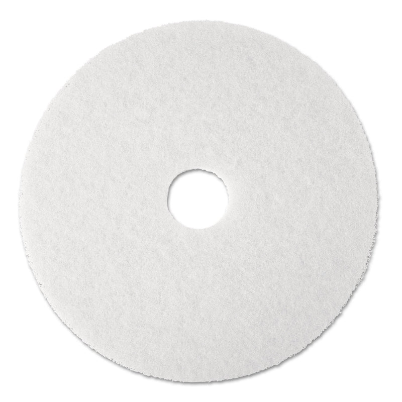 3M Low-Speed Super Polishing Floor Pads 4100, 13" Diameter, White, 5/Carton