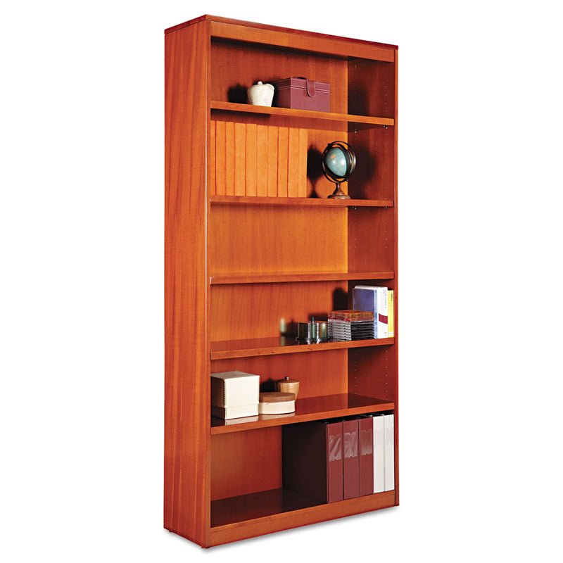 Alera Square Corner Wood Bookcase, Six-Shelf, 35.63w x 11.81d x 71.73h, Medium Cherry