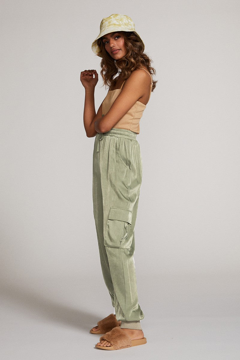 Textured satin cargo pants