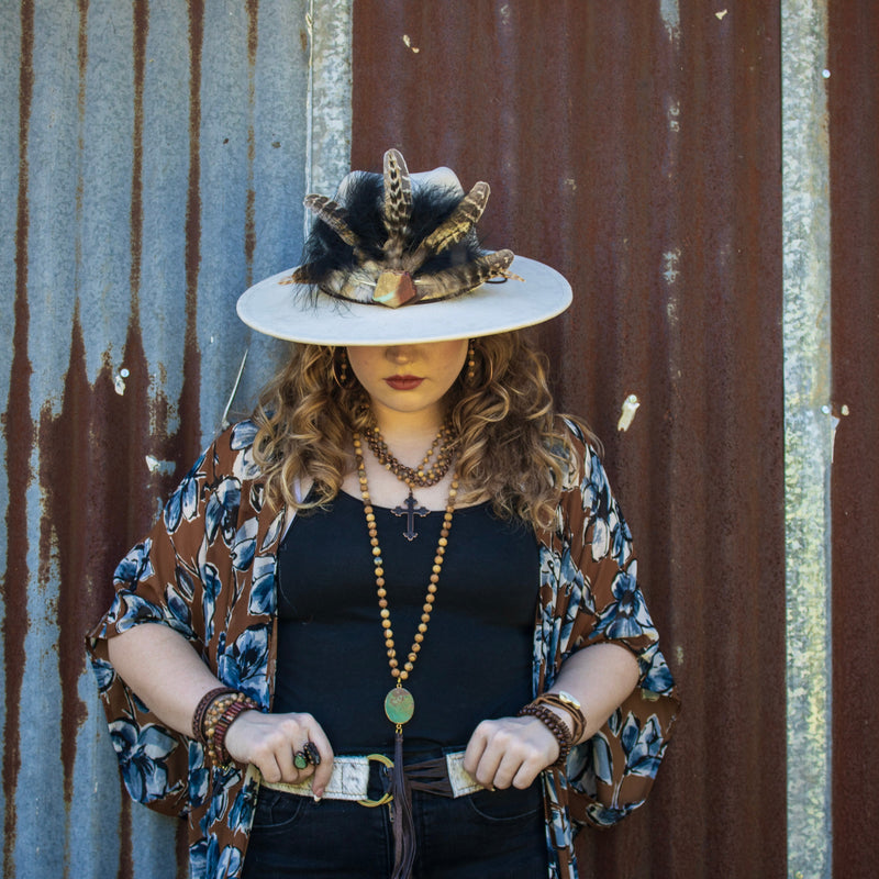 Picture Jasper Beaded Collar Necklace w/ Cross Pendant 261b