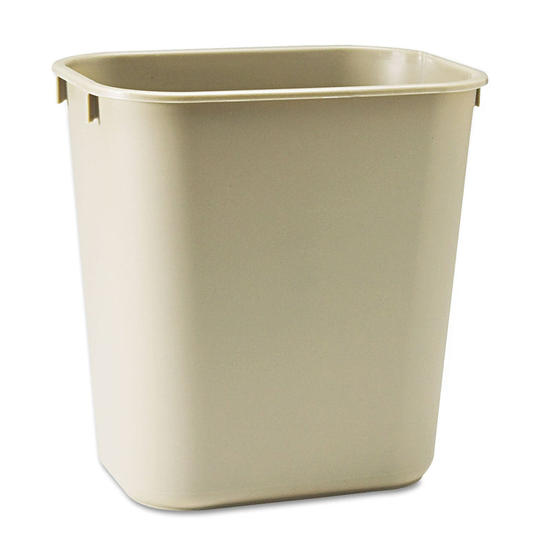 Rubbermaid Deskside Plastic Wastebasket, Rectangular, 3.5 gal, Beige