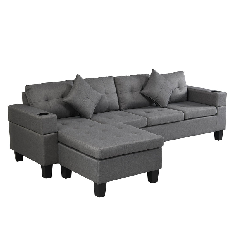 Modern Sectional Sofa Set with L Shape Chaise Lounge and Cup Holders