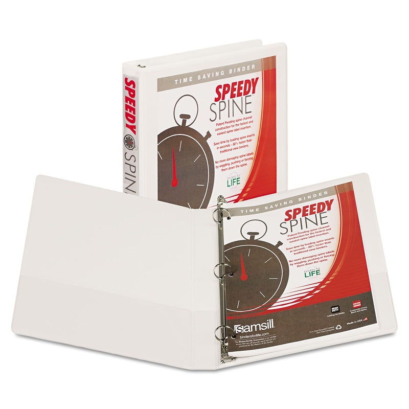 Samsill Speedy Spine Heavy-Duty Time Saving Round Ring View Binder, 3 Rings, 1" Capacity, 11 x 8.5, White