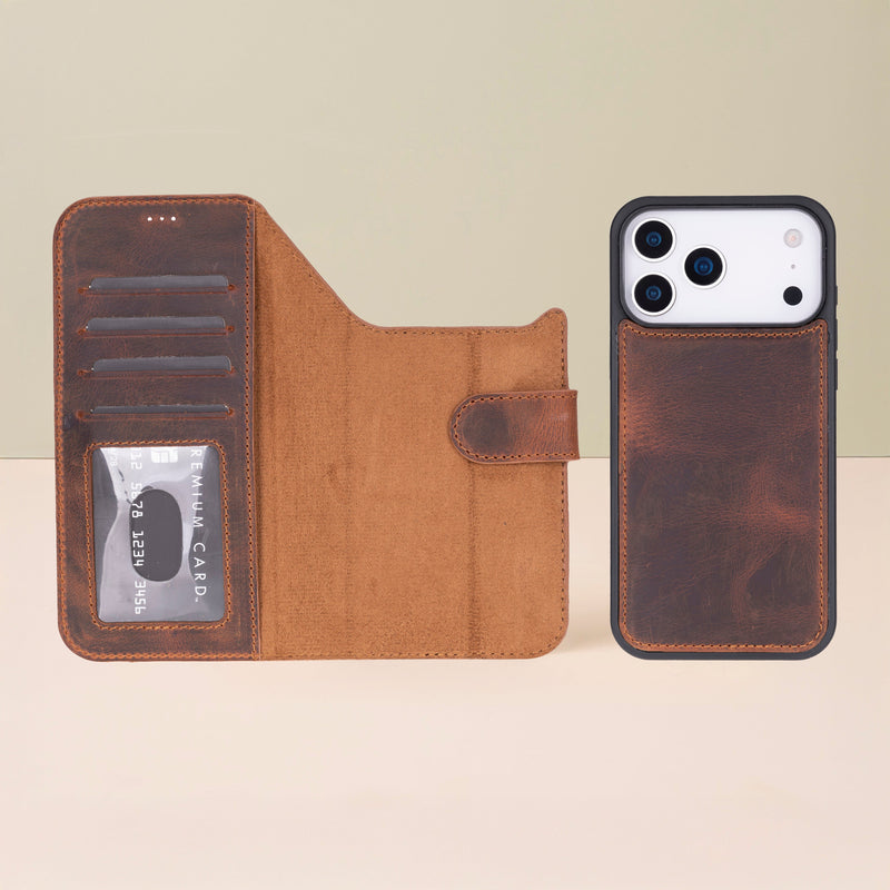 Leather iPhone 17 Pro Wallet Case – Brown - Austin