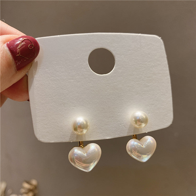 Elegant Pearl Heart Dangle Earrings
