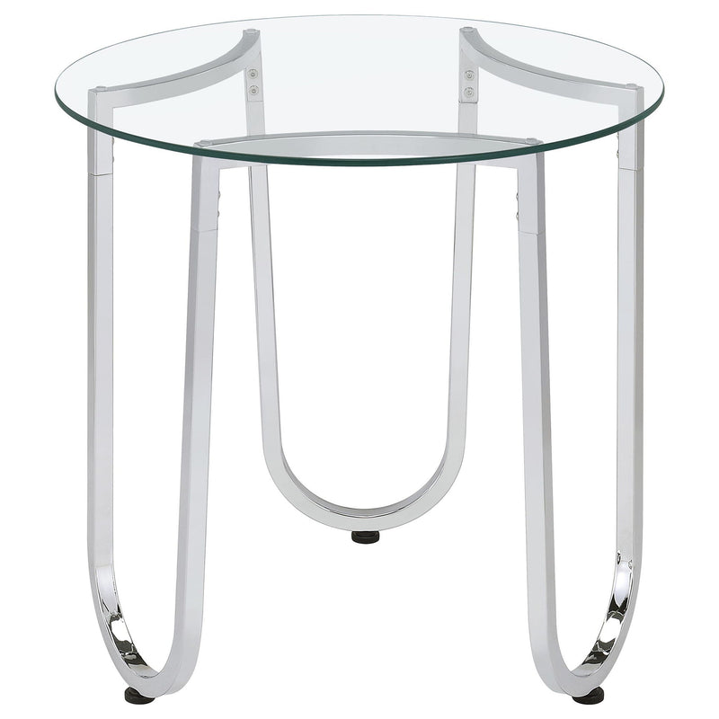 Beller Round Tempered Glass Top End Side Table Chrome
