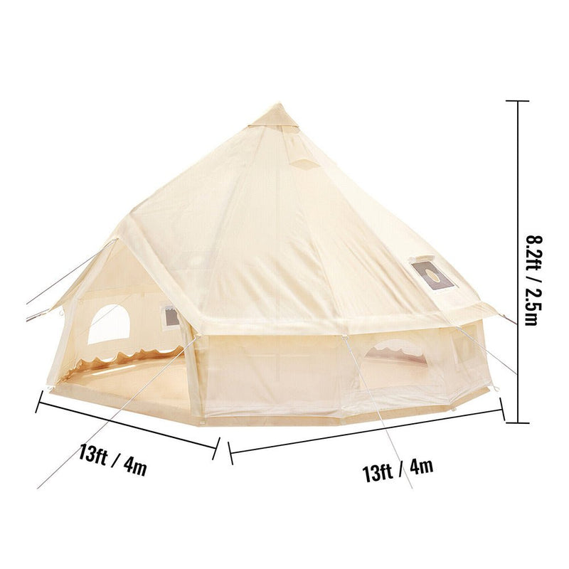 13FT Outdoor Glamping Yurt Teepee Canvas Camping Bell Family Waterproof Tent W/ Stove Jack (SAK92361)