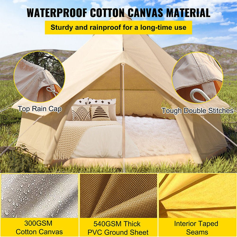 13FT Outdoor Glamping Yurt Teepee Canvas Camping Bell Family Waterproof Tent W/ Stove Jack (SAK92361)