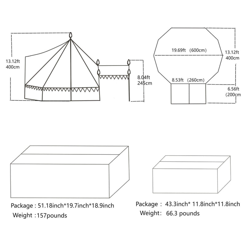 [13X19FT] Extra Large Heavy-Duty Outdoor Four Seasons Glamping Canvas Bell Yurt Tent (SAK45688)