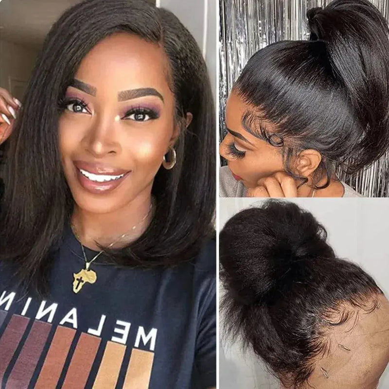 13x4 Glueless Kinky Straight Bob Wig | Ready-to-Wear | Brazilian Remy Hair | 100% Human Hair