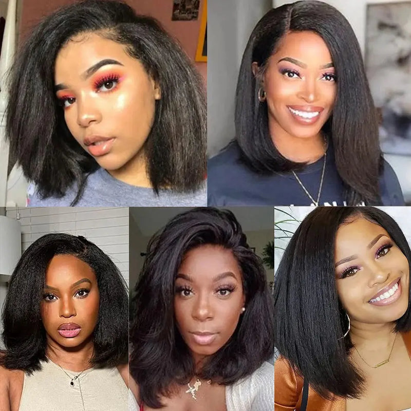 13x4 Glueless Kinky Straight Bob Wig | Ready-to-Wear | Brazilian Remy Human Hair