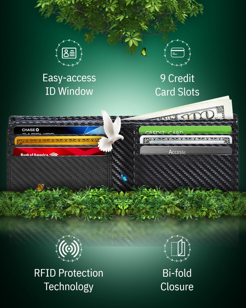 Vegan Leather Bifold Wallet – ID Window, RFID Blocking