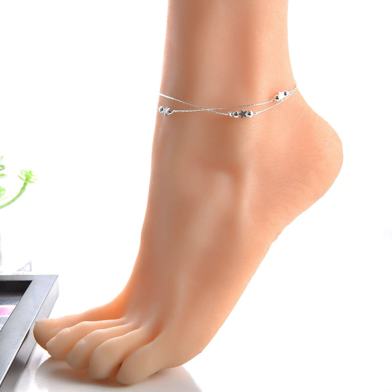 Double Twist Chain Beads Star Charm Foot Bracelets