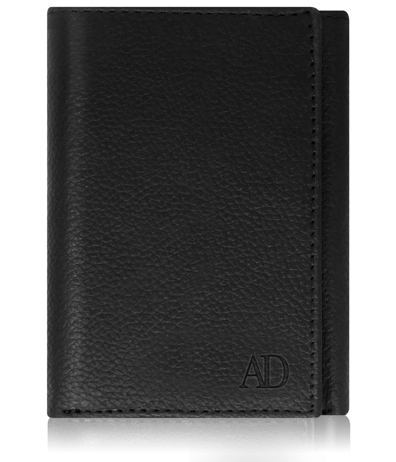 Genuine Leather Trifold Wallet – Flip-Up Dual ID Windows, RFID Blocking