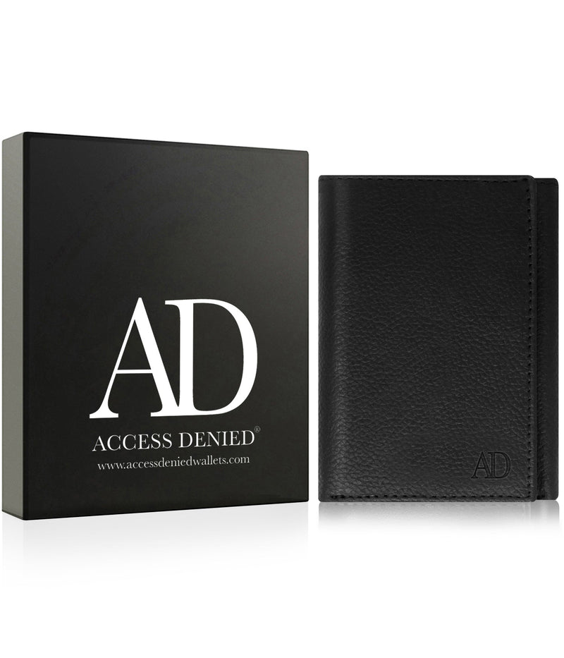 Genuine Leather Trifold Wallet – Flip-Up Dual ID Windows, RFID Blocking