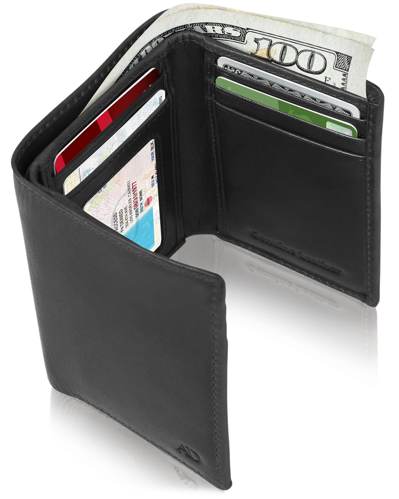 Genuine Leather Trifold Wallet – ID Window, 7 Card Slots, RFID Blocking