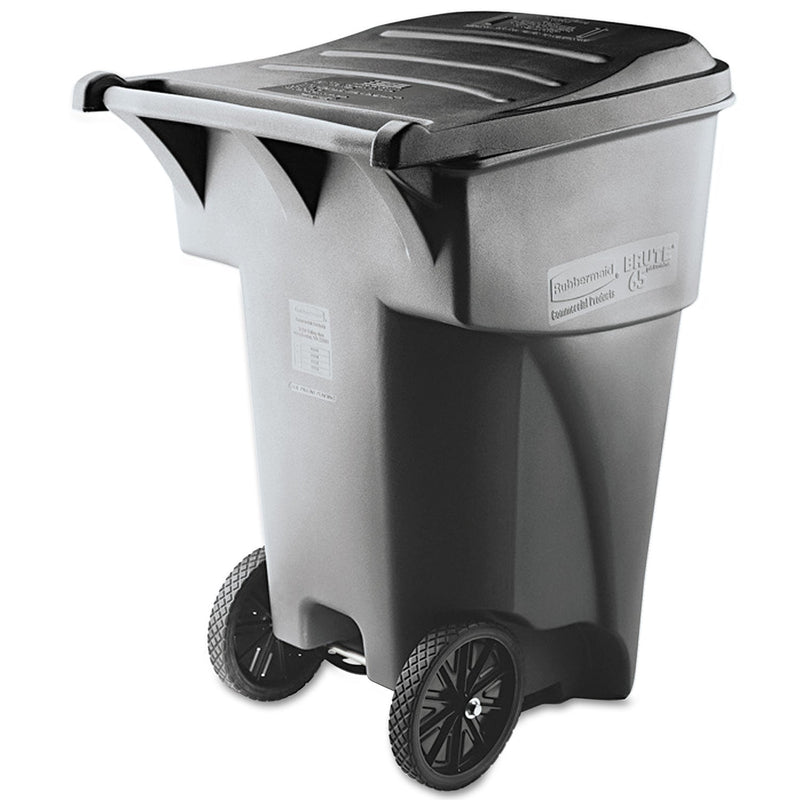 Rubbermaid Brute Rollout Heavy-Duty Waste Container, Square, Polyethylene, 95 gal, Gray