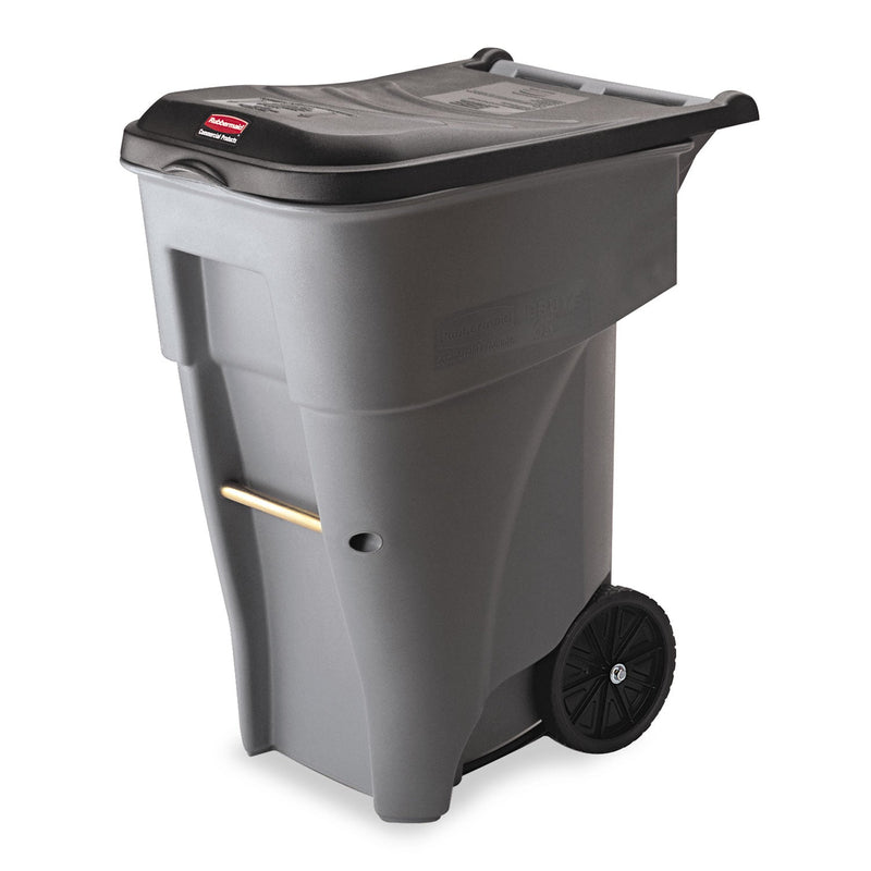 Rubbermaid Brute Rollout Heavy-Duty Waste Container, Square, Polyethylene, 65 gal, Gray