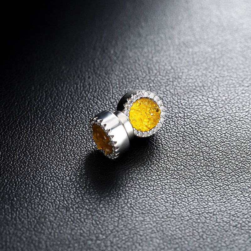 Multicolor Crystal Cluster Magnetic Round Halo Stud Earrings for Men Women, 6mm Round Crystal Inlaid Magnetic Earrings Non-Piercing Clip On Stud Earring