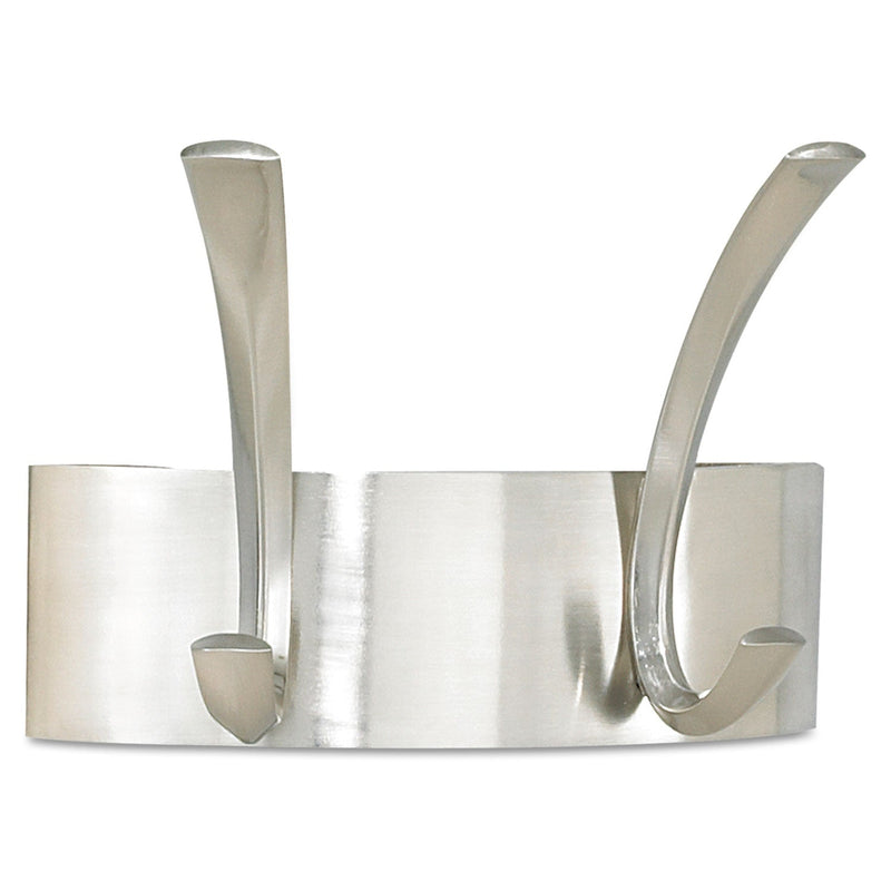 Safco Metal Coat Rack, Wall Rack, Two Hooks, Steel, 7w x 4.5d x 5.25h, Brushed Nickel