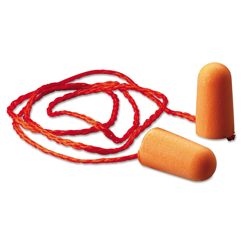 3M Foam Single-Use Earplugs, Corded, 29NRR, Orange, 100 Pairs