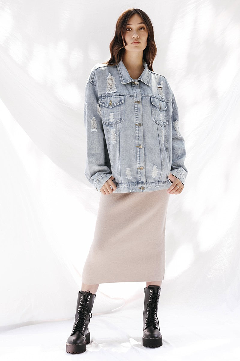 Distressed denim jacket
