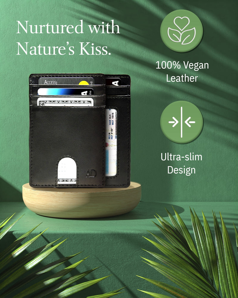 Vegan Leather Slim Card Holder – RFID Blocking, Thumb-Hole Access