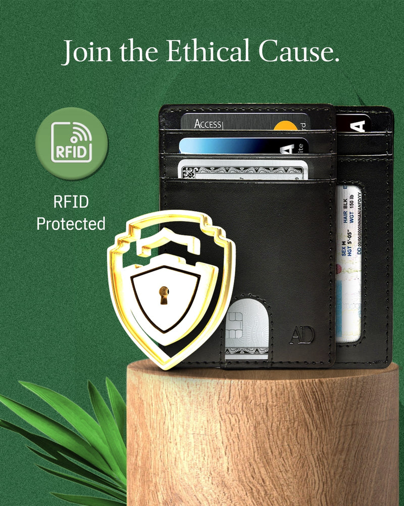 Vegan Leather Slim Card Holder – RFID Blocking, Thumb-Hole Access