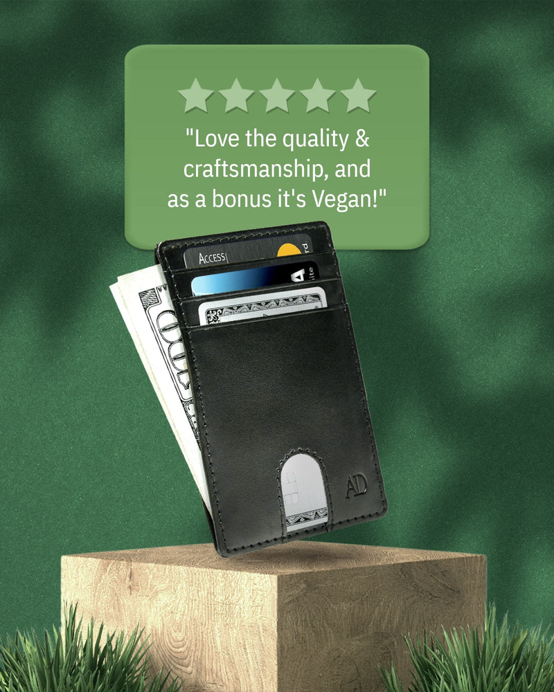 Vegan Leather Slim Card Holder – RFID Blocking, Thumb-Hole Access
