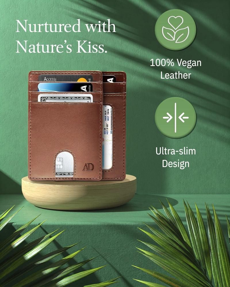 Vegan Leather Slim Card Holder – RFID Blocking, Thumb-Hole Access