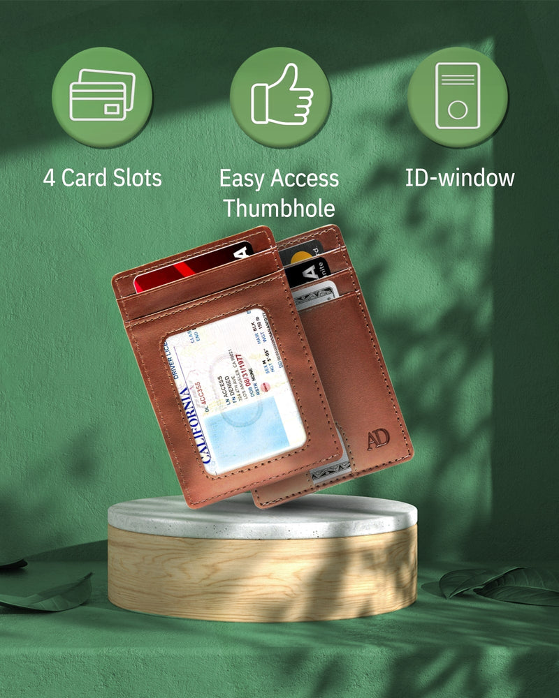 Vegan Leather Slim Card Holder – RFID Blocking, Thumb-Hole Access