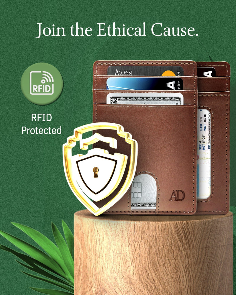 Vegan Leather Slim Card Holder – RFID Blocking, Thumb-Hole Access