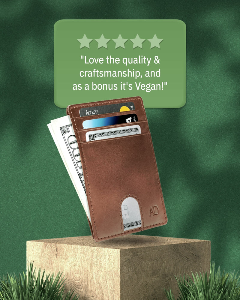 Vegan Leather Slim Card Holder – RFID Blocking, Thumb-Hole Access
