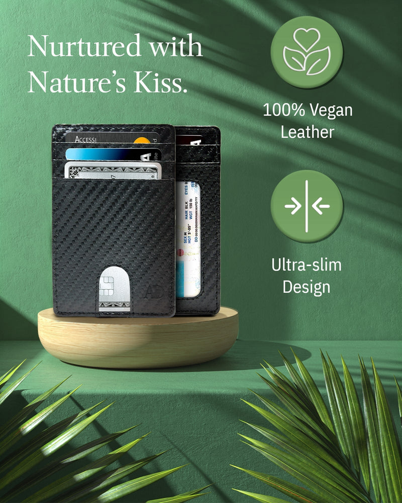 Vegan Leather Slim Card Holder – RFID Blocking, Thumb-Hole Access
