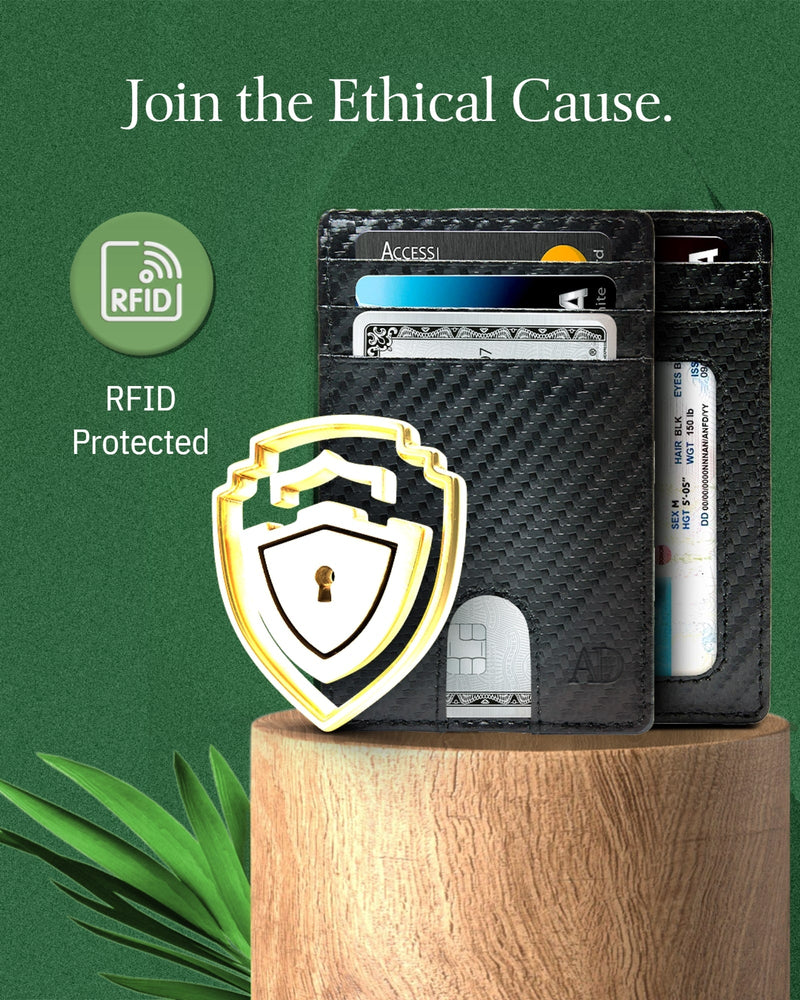 Vegan Leather Slim Card Holder – RFID Blocking, Thumb-Hole Access