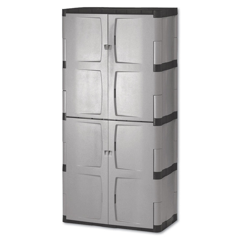 Rubbermaid Double-Door Storage Cabinet - Base/Top, 36w x 18d x 72h, Gray/Black