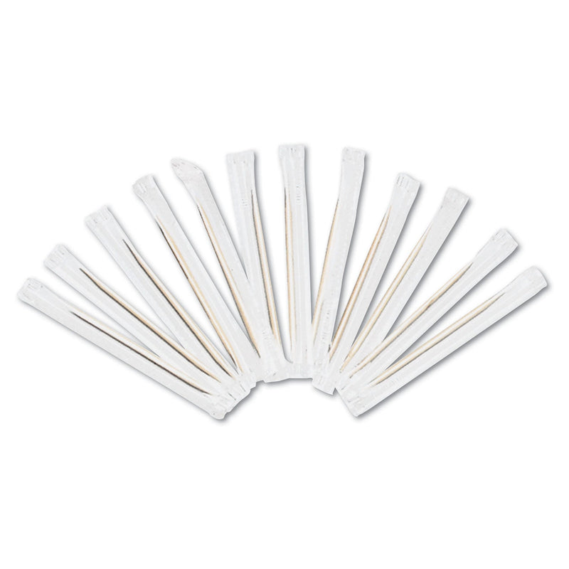 AmerCareRoyal Cello-Wrapped Round Wood Toothpicks, 2.5", Natural, 1,000/Box, 15 Boxes/Carton