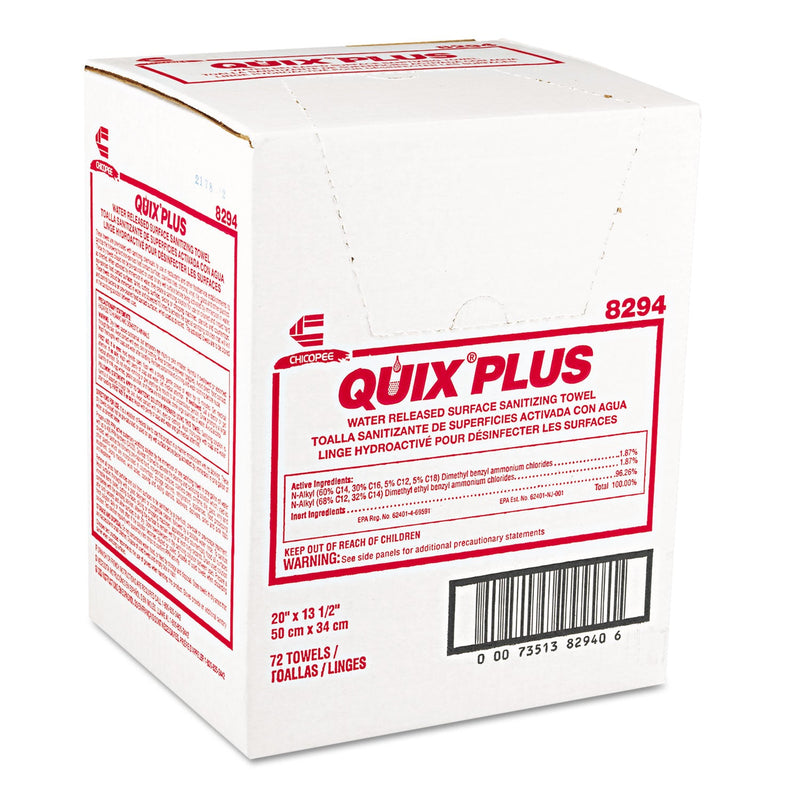 Chix Quix Plus Cleaning and Sanitizing Towels, 13.5 x 20, Pink, 72/Carton