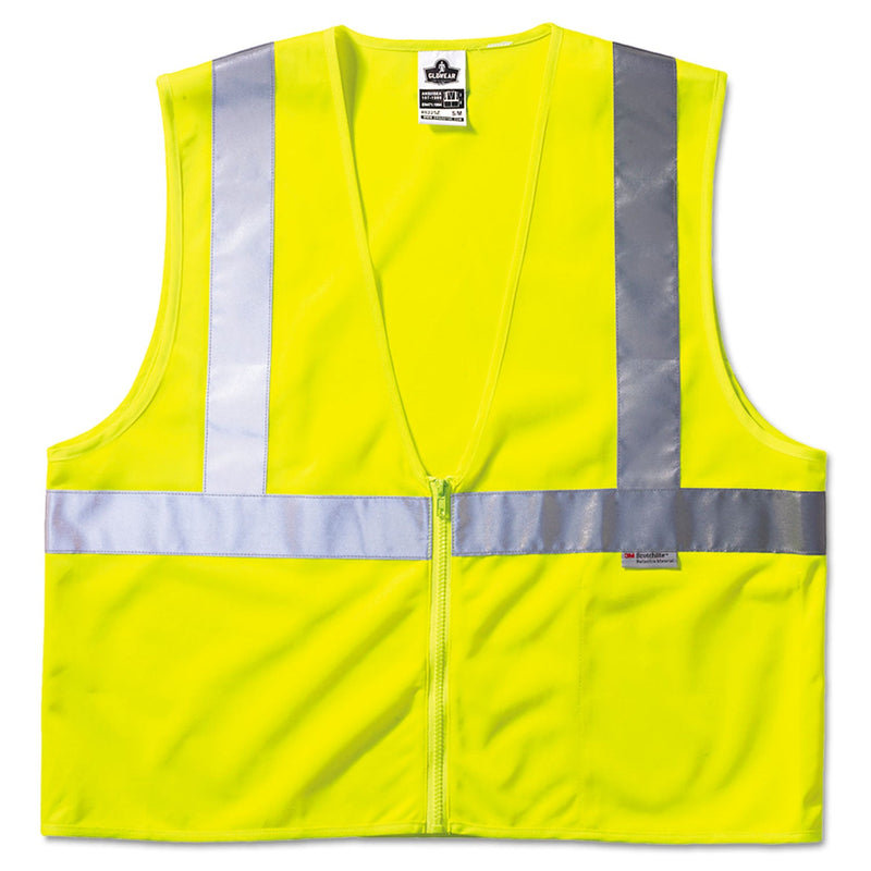 ergodyne GloWear Class 2 Standard Vest, Mesh, Zip, Large to X-Large, Lime