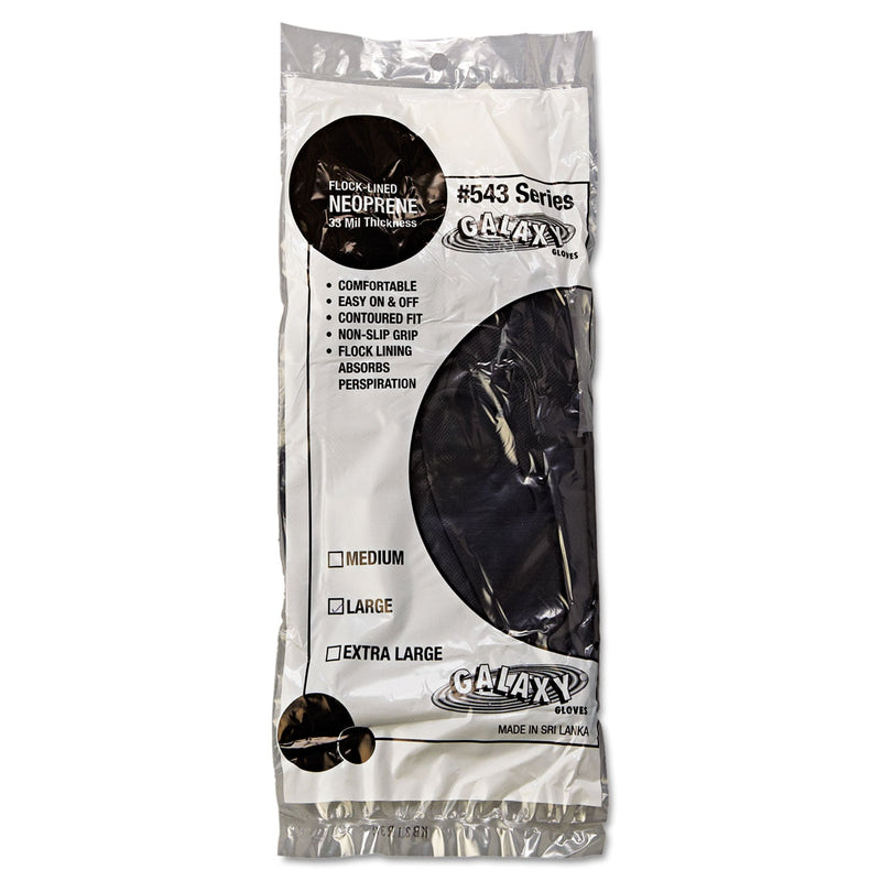 Boardwalk Neoprene Flock-Lined Gloves, Long-Sleeved, 12", Large, Black, Dozen