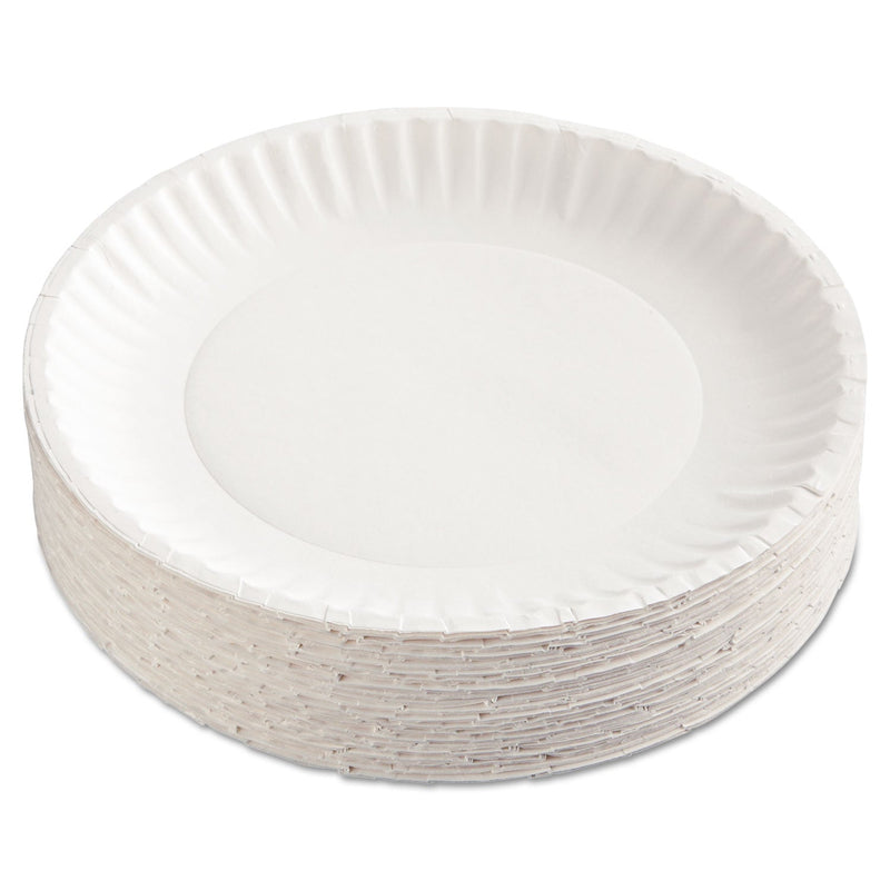 AJM Packaging Corporation Gold Label Coated Paper Plates, 9" dia, White, 100/Pack, 10 Packs/Carton