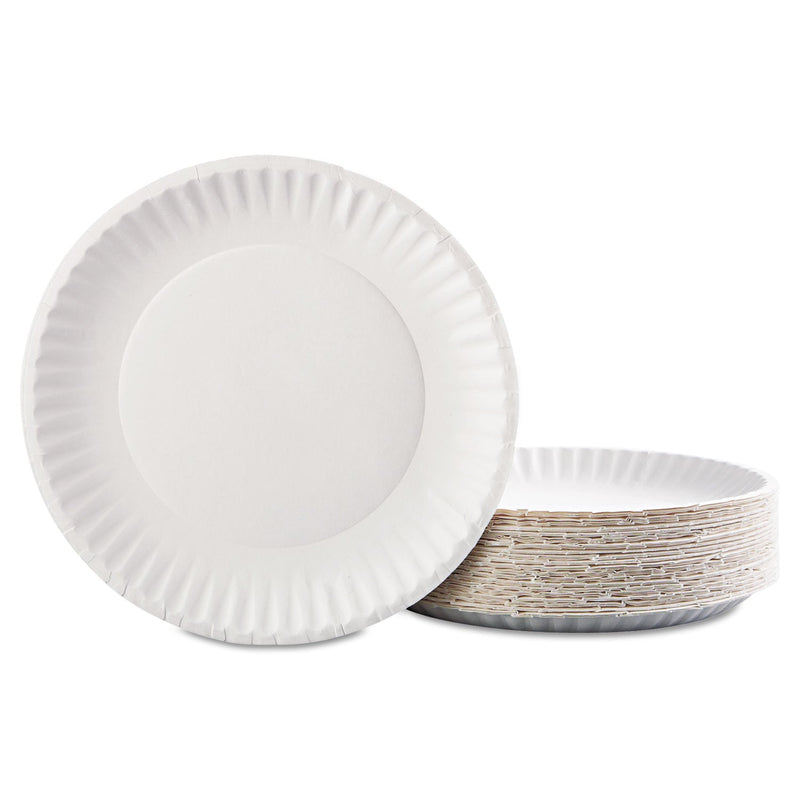 AJM Packaging Corporation Gold Label Coated Paper Plates, 9" dia, White, 100/Pack, 10 Packs/Carton