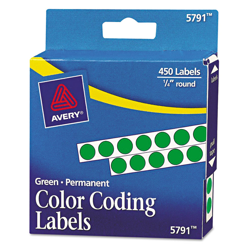 Avery Handwrite-Only Permanent Self-Adhesive Round Color-Coding Labels in Dispensers, 0.25" dia, Green, 450/Roll, (5791)