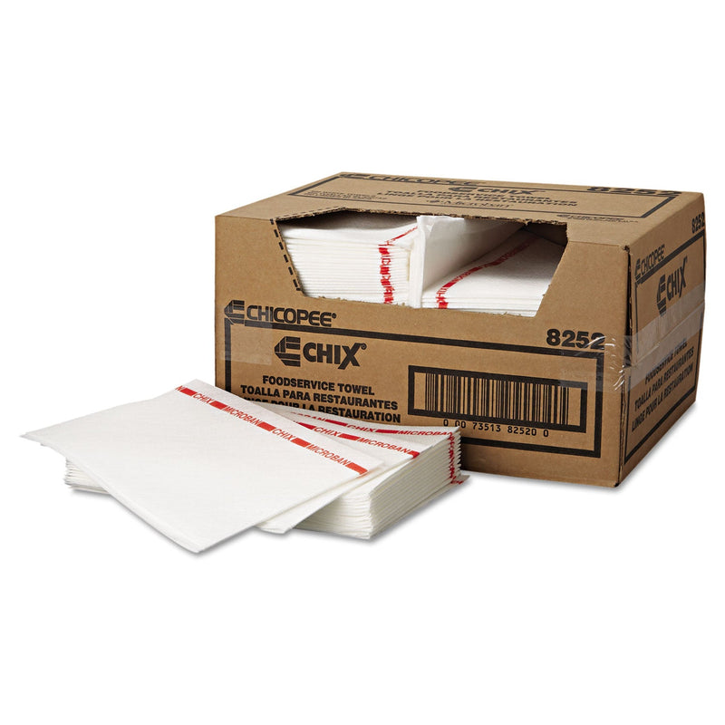 Chix Food Service Towels, Cotton, 13 x 21, White/Red, 150/Carton