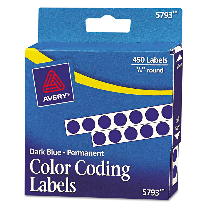 Avery Handwrite-Only Permanent Self-Adhesive Round Color-Coding Labels in Dispensers, 0.25" dia, Dark Blue, 450/Roll, (5793)