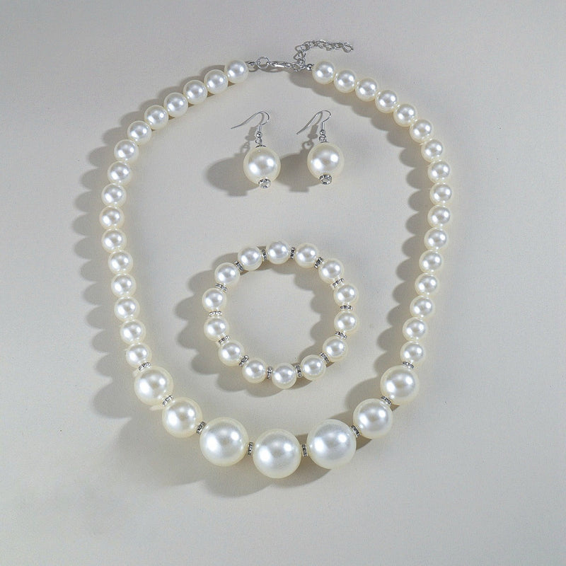 Large White Pearl Women Wedding Party Jewelry Set