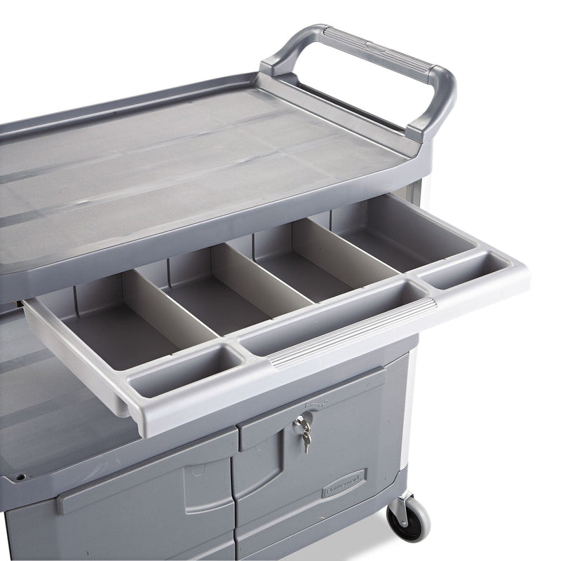 Rubbermaid Xtra Instrument Cart with Locking Storage Area, Plastic, 3 Shelves, 300 lb Capacity, 20" x 40.63" x 37.8", Gray